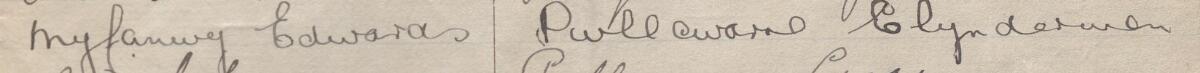 Image of Myfanwy Edwards's signature and address in the petition