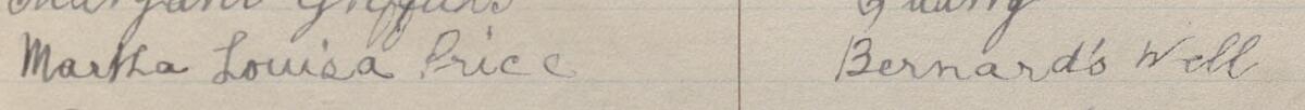 Image of Martha Louisa Price's signature and address in the petition