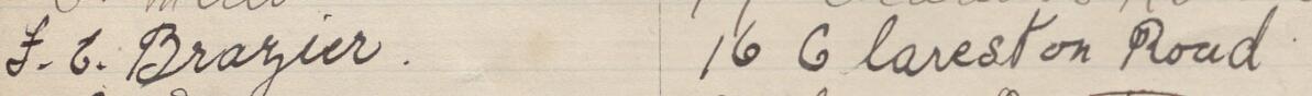 Image of F E Brazier's signature and address in the petition