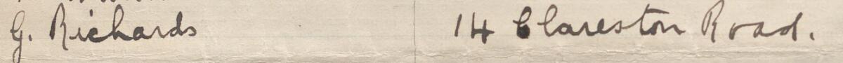 Image of G Richards's signature and address in the petition