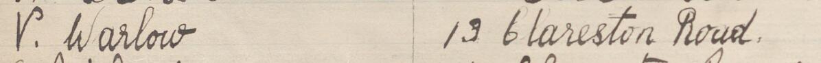 Image of V Warlow's signature and address in the petition