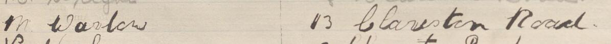 Image of M Warlow's signature and address in the petition