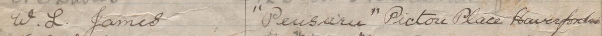 Image of W L James's signature and address in the petition