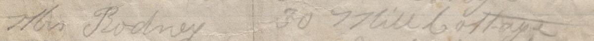 Image of Mrs Rodney's signature and address in the petition