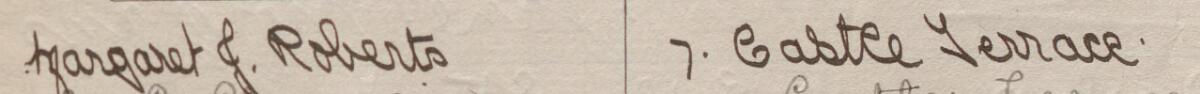 Image of Margaret J Roberts's signature and address in the petition