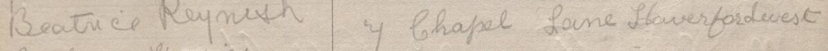Image of Beatrice Reynish's signature and address in the petition