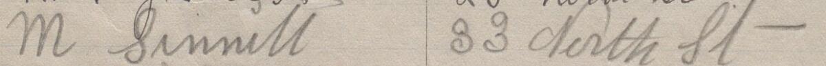 Image of M Sinnett's signature and address in the petition
