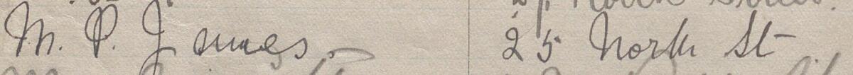 Image of M P James's signature and address in the petition