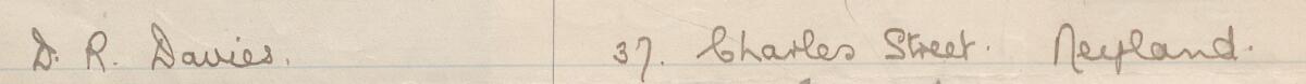 Image of D R Davies's signature and address in the petition