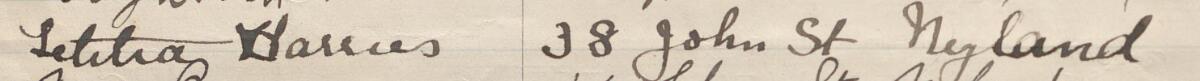 Image of Letitia Harries's signature and address in the petition