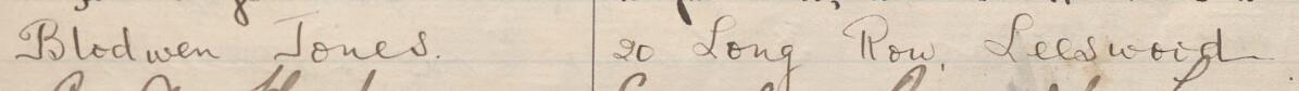 Image of Blodwen Jones's signature and address in the petition