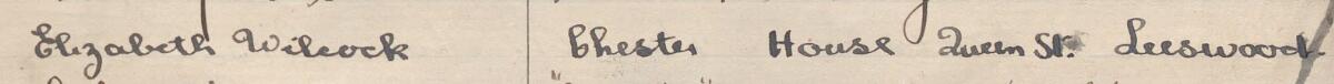 Image of Elizabeth Wilcock's signature and address in the petition