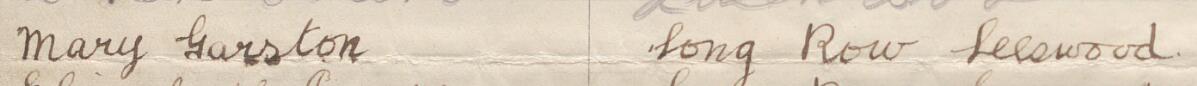 Image of Mary Garston's signature and address in the petition