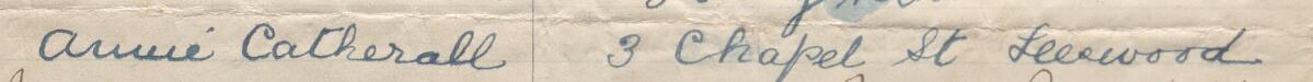 Image of Annie Catherall's signature and address in the petition