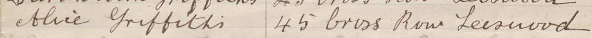 Image of Alice Griffiths's signature and address in the petition