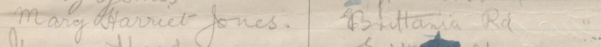 Image of Mary Harriet Jones's signature and address in the petition