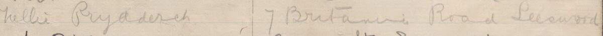 Image of Nellie Prydderch's signature and address in the petition