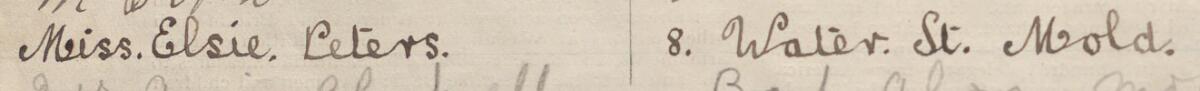 Image of Miss Elsie Peters's signature and address in the petition