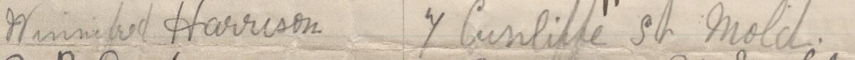 Image of Winnifred Harrison's signature and address in the petition