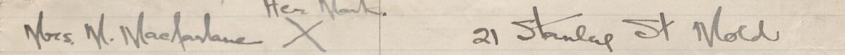 Image of Mrs M. MacFarlane Her Mark's signature and address in the petition