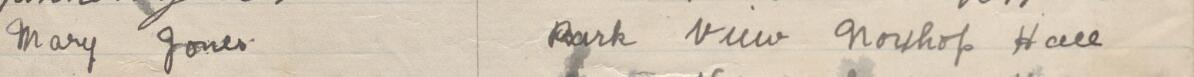 Image of Mary Jones's signature and address in the petition