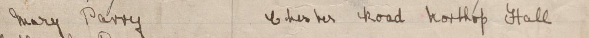 Image of Mary Parry's signature and address in the petition