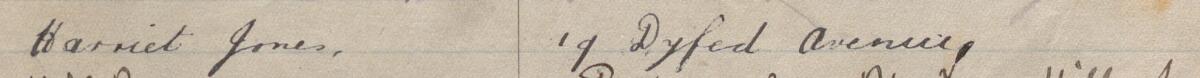 Image of Harriet Jones's signature and address in the petition