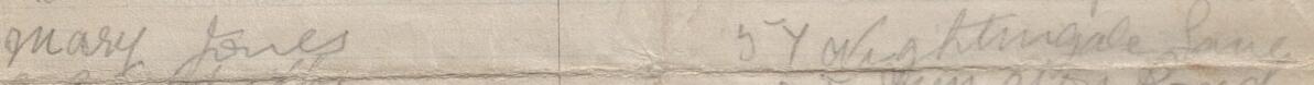 Image of Mary Jones's signature and address in the petition