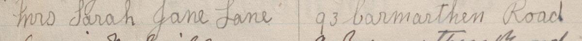 Image of Mrs Sarah Jane Lane's signature and address in the petition