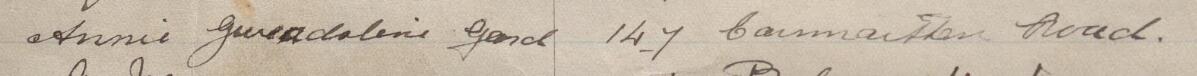 Image of Annie Gwendoline Gard's signature and address in the petition