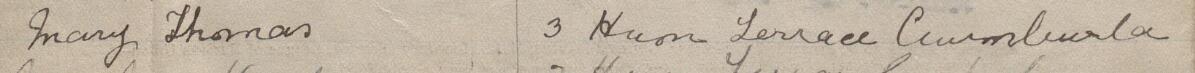Image of Mary Thomas's signature and address in the petition