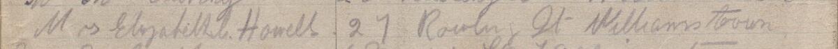 Image of Mrs Elizabeth Howells's signature and address in the petition