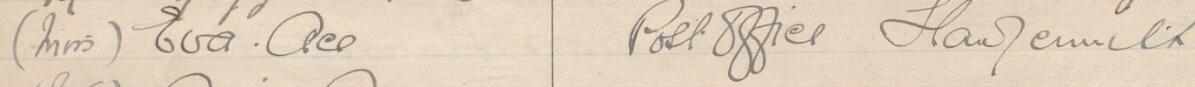 Image of Mrs Eva Ace's signature and address in the petition