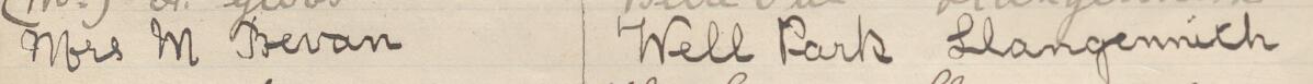 Image of Mrs M Bevan's signature and address in the petition