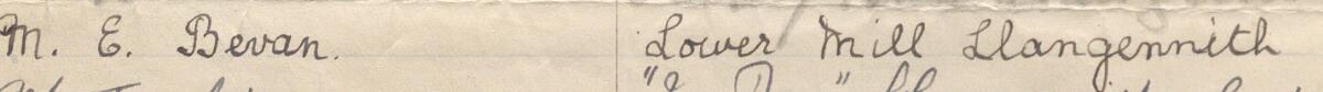 Image of M. E. Bevan's signature and address in the petition