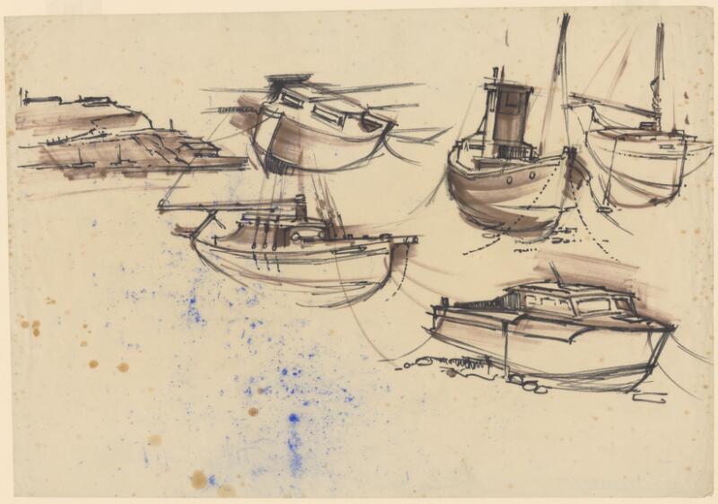 Boats and headland] (Sketch)