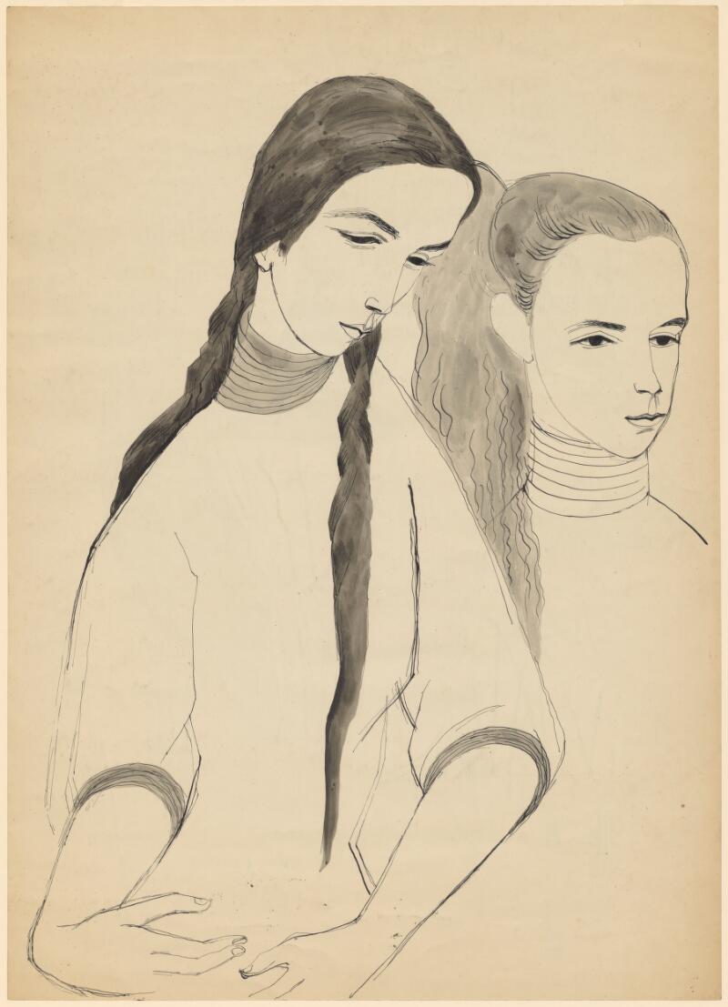 Two women with long hair