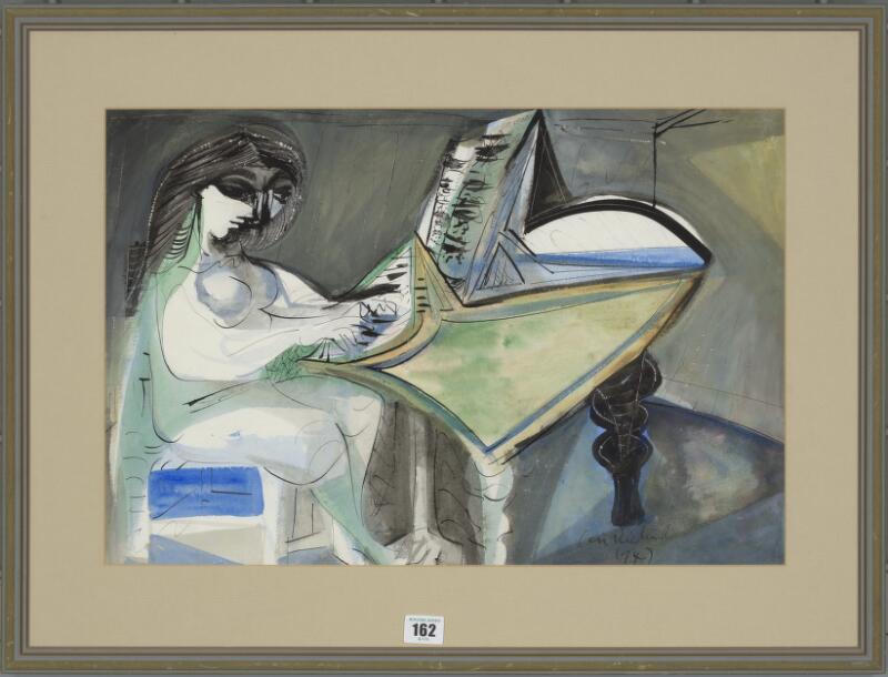 Interior with girl and piano